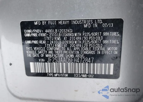 2014 Subaru Forester 2.5I из США, поврежденный, VIN JF2SJAAC6EH472847